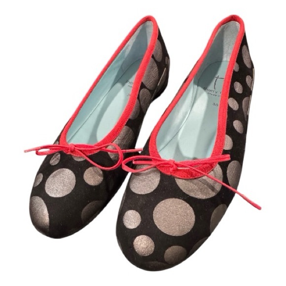 Thierry Rabotin Shoes - THIERRY RABOTIN black suede leather, silver polka dots, red trim size 38 EU